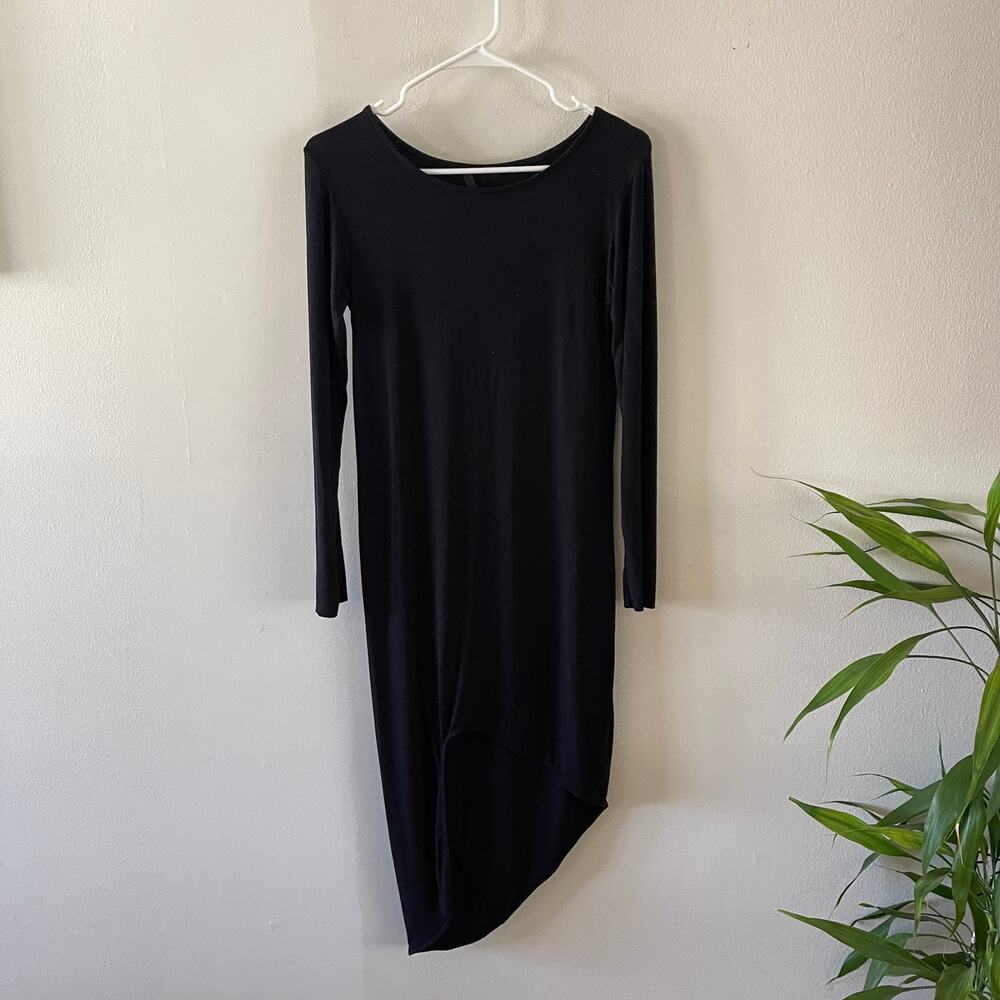 Revolve Womens Small Indah Midi Dress Black Asymmetrical Hem Jersey Lightweight